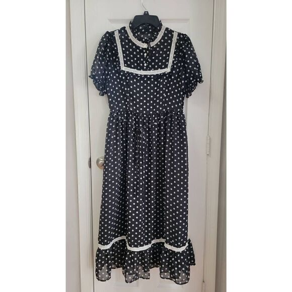 Simple Retro Polkadot Prink Mock Neck Dress S - Picture 2 of 13